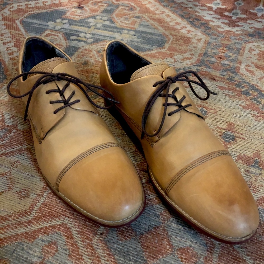 Aldo Light Tan Leather Oxford Cap Toe Dress Shoes 9.5